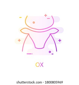 Silhouette of ox in color line style. Vector gradient icon.