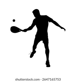 Silhueta de um jogador de padel no meio da mão tiro, atleta masculino golpeando uma bola de padel em ação Pose