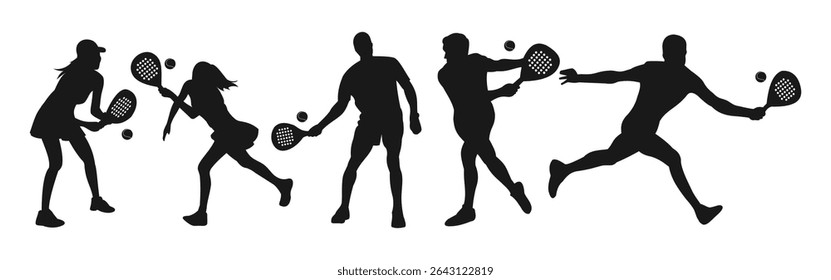 silhouette of padel sports player. black and white vector.