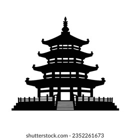 Silhouette Pagoda icon, traditional national building of China, Nepal, Tibet, Indonesia, Japan, asian stacked tower. vector illustration isolated