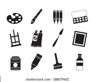 Silhouette painter, drawing and painting icons -  vector icon set