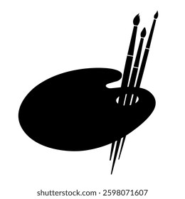 Silhouette of a Painter palette and paint brushes icon symbol. Vector illustration