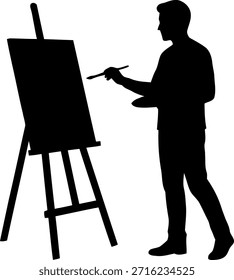 Silhueta do Pintor Trabalhando na Tela com Paleta