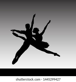 Silhouette of a pair of ballet duet dancer. Vector illustration. 