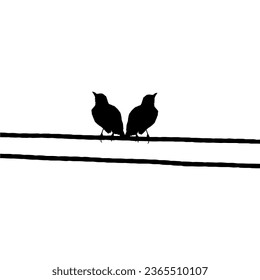 Silhouette of the Pair Bird Perched on the Electrical Wire Base on my Photography. Vector Illustration