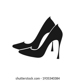 Silhouette of a pair of black ladies high heels shoes on a white background. Vector design element for fashion design, shoe store, shoe factory, signage, packaging, sign, icon, logo, label and emblem