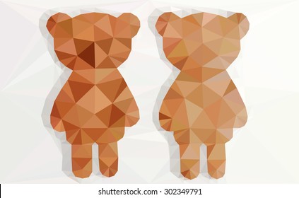 Silhouette of a pair of brown bear, low poly vector illustration.