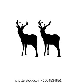 Silhouette of the Pair Deer. Flat style, can use for Logo Gram, Emblem, Animal Illustration, Pictogram, or for Graphic Design Element. Vector Illustration