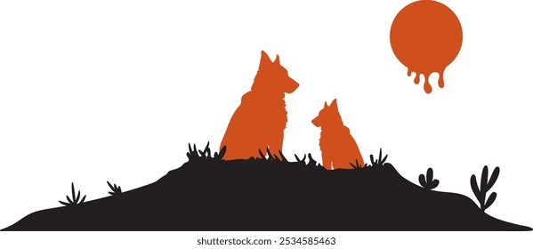 Silhouette of a pair of dogs	
