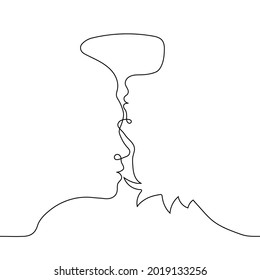 Silhouette of a pair of faces looking upside down at each other - one line drawing. yin yang concept of man and woman couple in love 