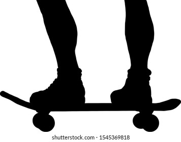 Silhouette of a pair of feet on a skateboard. Vector illustration.