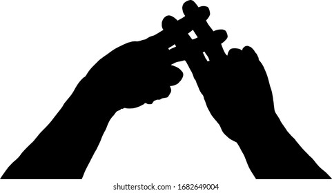 Silhouette of a pair of hand making the hashtag symbol. Vector illustration.