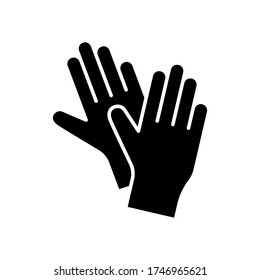 Silhouette Pair of latex gloves for packaging design. Outline icon of two hands. Black simple illustration of disposable medical protection against virus. Flat isolated vector image, white background
