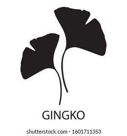 Silhouette of a pair of leaves of the gingko tree.  A gymnosperm relict plant called a "living fossil". The sacred "tree of life, hope and love". Vector illustration in simple style isolated.