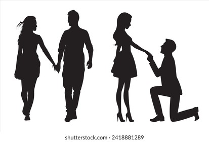 silhouette of a pair of lovers, posing beautifully, isolated on a white background