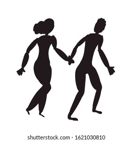 A silhouette of a pair of people. Young couple discusses future wedding. Vector. Cartoon people characters talking.Valentines Day.Simple character humans in conversation. Black silhouette isolated.
