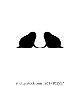 Silhouette or the Pair Pinnipeds or Seals, can use for Logo, Pictogram, Aquatic  Animal, Poster or Graphic Design Element. Vector Illustration