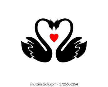 Silhouette of a pair of swans on an isolated background. Vector. Wall stickers, minimalist poster design.