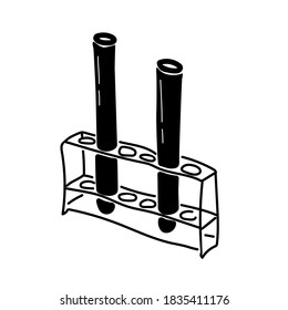 Silhouette of a pair of test tubes on a stand, medical laboratory equipment for research, vector illustration for design
