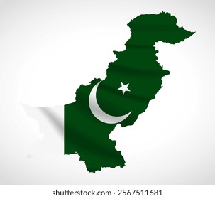 Silhouette of Pakistan map filled with the Pakistani flag design, symbolizing national pride, cultural heritage, and geographic identity.  
