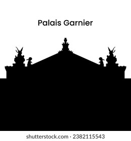 Silhouette de Palais Garnier en negro aislado sobre fondo blanco, ilustración vectorial