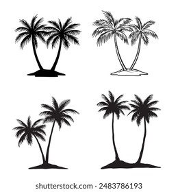 Silhouette palm beach coconut trees vector collection 