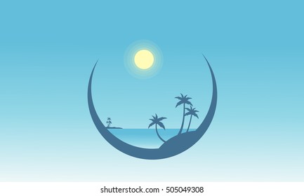 Silhouette of palm in beach scenery vector flat
