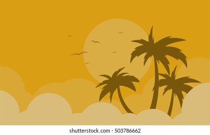 Silhouette of palm and bird landscape vector art