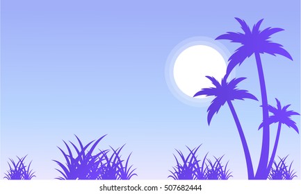 Silhouette of palm and grass scenery
