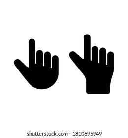 Silhouette Palm with index finger. Two different hand. Set of touch or click outline icon. Black simple illustration of cursor, pointer, direction. Flat isolated vector emblem on white background