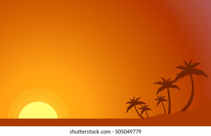 Silhouette of palm lined at sunset scenery vector