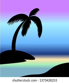 Silhouette of palm on beach