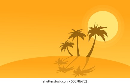 Silhouette of palm with reflection on hills vector art