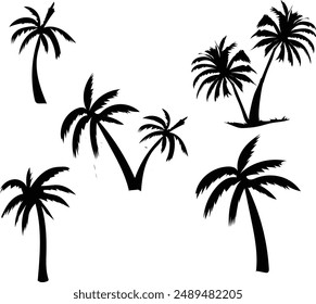 juego de palma de silueta 5 piezas de Ilustración vectorial. 
Bueno para el Anuncio, cartel, tarjeta de felicitación, tarjeta de fiesta, invitación, Plantilla, publicidad, campaña y redes sociales. 
