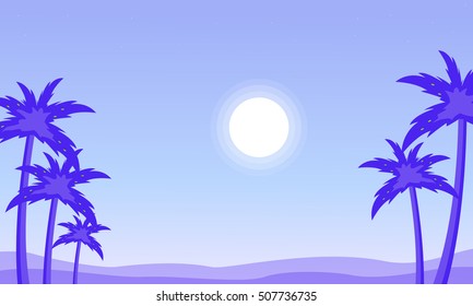 Silhouette of palm and sun landscape