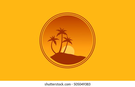 Silhouette of palm and sun landscape vector illustration