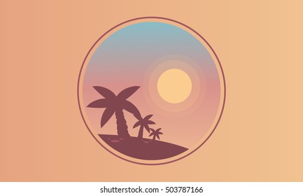 Silhouette of palm and sun scenery vector ilustration