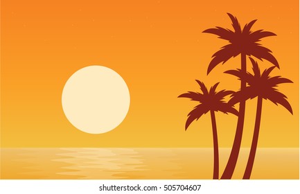 Silhouette of palm with sun seaside vector illustration