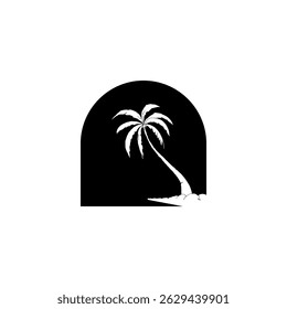 Silhouette of a palm tree against a dark backdrop