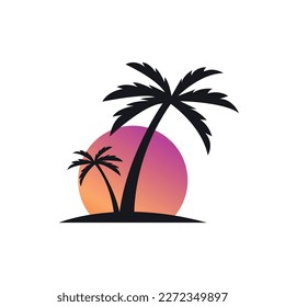 The silhouette of a palm tree against the sunse