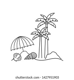 silhouette of palm tree with beach umbrella striped