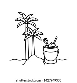 silhouette of palm tree with coconut and sand bucket