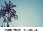Silhouette palm tree in flat icon design with vintage filter background (vector)