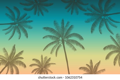 Silhouette palm tree in flat icon design with vintage color background