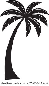 Silhouette of a Palm Tree with Graceful Curved Trunk and Tropical Leaves