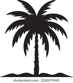 Silhouette Palm Tree Icon with Tropical White Background