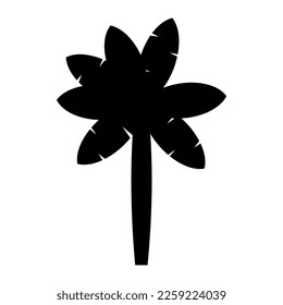 Silhouette palm tree isolated on white background, black palm shape, single cartoon flat icon for apps and websites, vector illustration