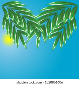Silhouette of palm tree on beach.  Sunset in tropical place. Vector illustration