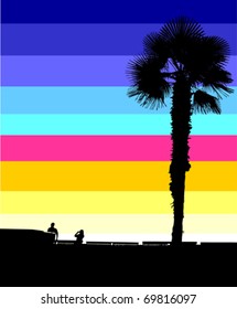 Silhouette of Palm Tree on Colorful Background