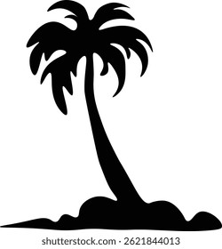 Silhouette of Palm Tree on Island Scene	